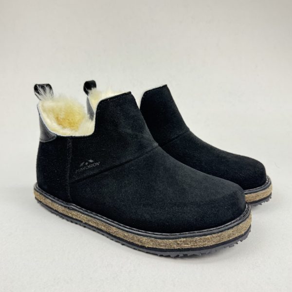 Босоногие ботинки женские чёрные на меху, войлочная подошва