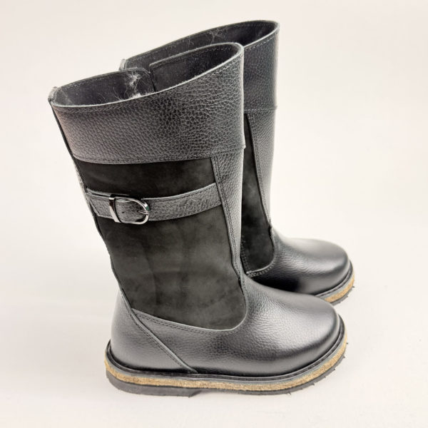 Монголки женские чёрные с замком кожа с замшевыми вставками войлок